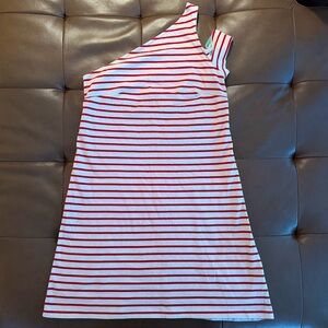 Maeve One Shoulder Dress in Red and White Stripes